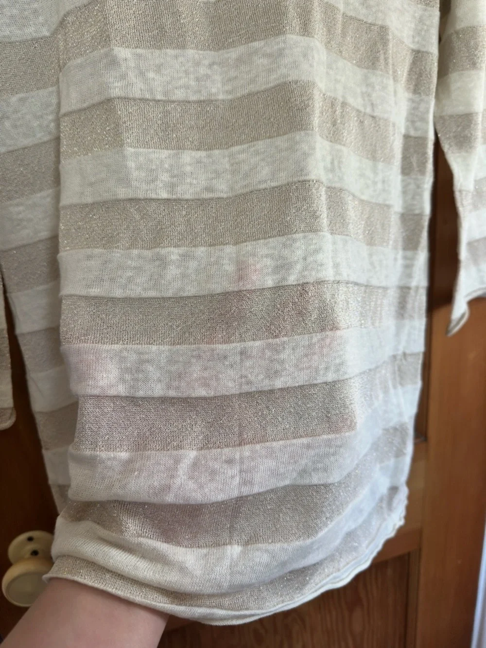 tory burch cotton linen blend metallic striped long sleeve lightweight sweater